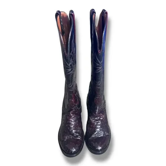 Lucchese Women’s Ostrich Cowboy Boots Size 7 Burgundy Western Leather Exotic - Picture 4 of 12